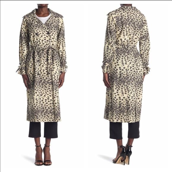 NWT SEA NY white leopard double breasted trench coat Size L - Picture 10 of 14